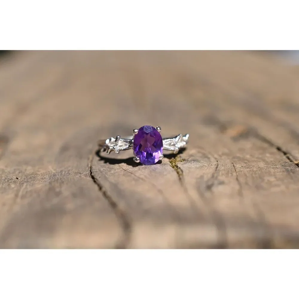 Amethyst engagement ring in 925 sterling silver size 8.5